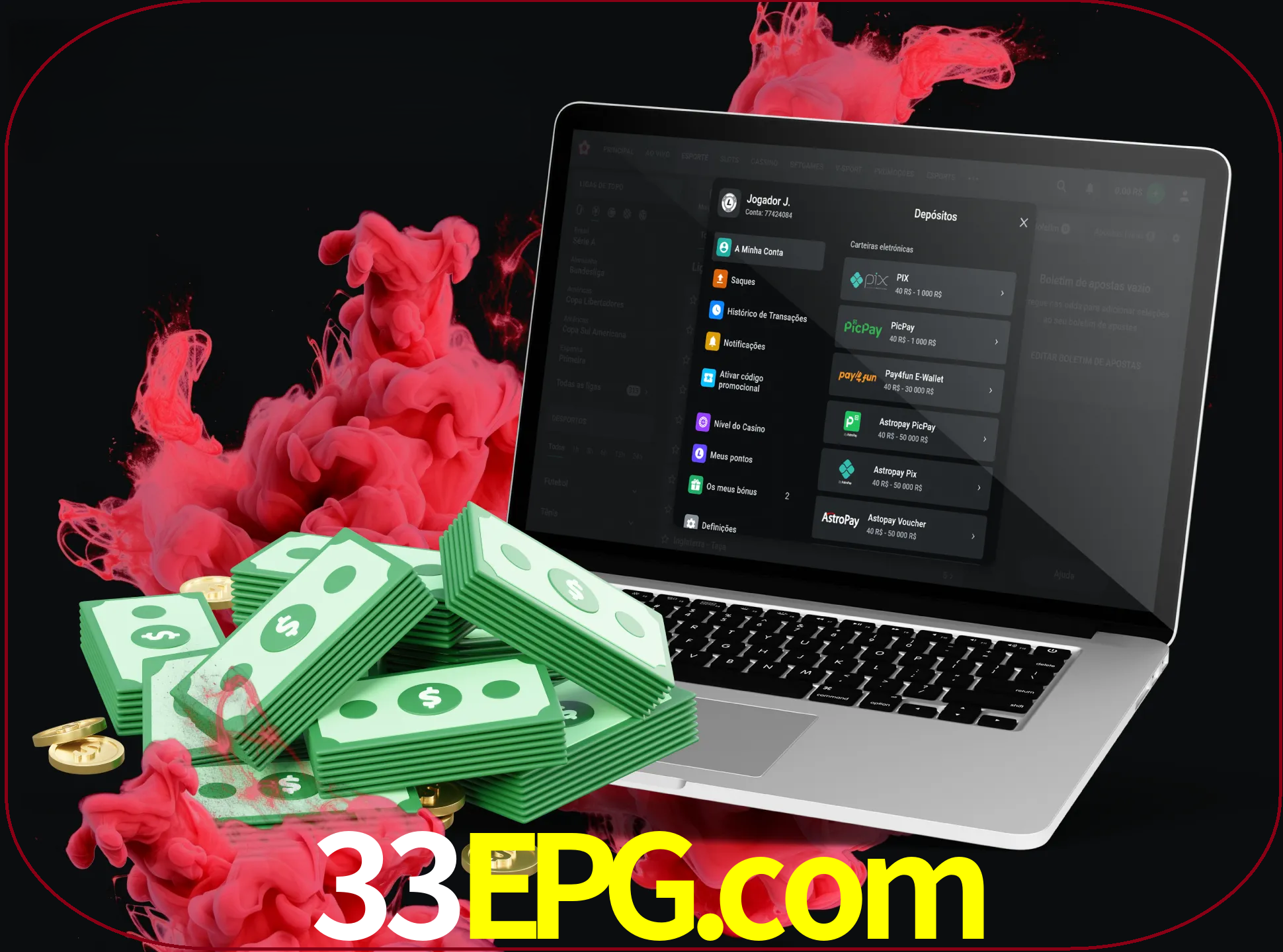 Para efetuar um depósito na sua conta 33epg, basta escolher o método de depósito e especificar o montante.